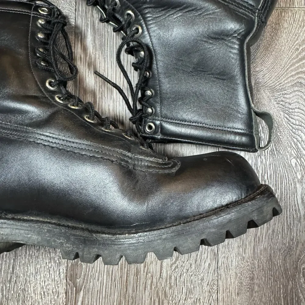 Black Leather Military Combat Boots Vibram Sole Lace Up Men’s US 8.5 D